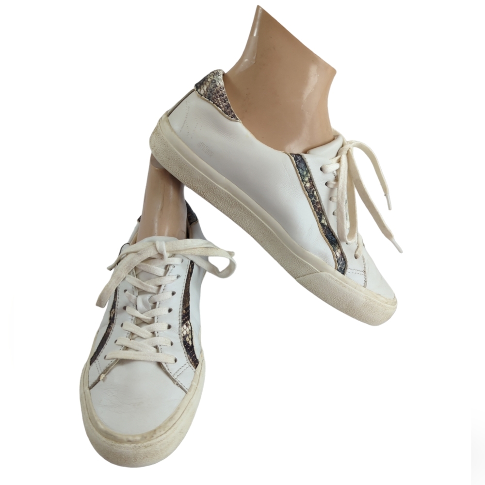 Madewell sneakers, leather sidewalk, gym shoes, snake embossed, sz W 7, M 5.5